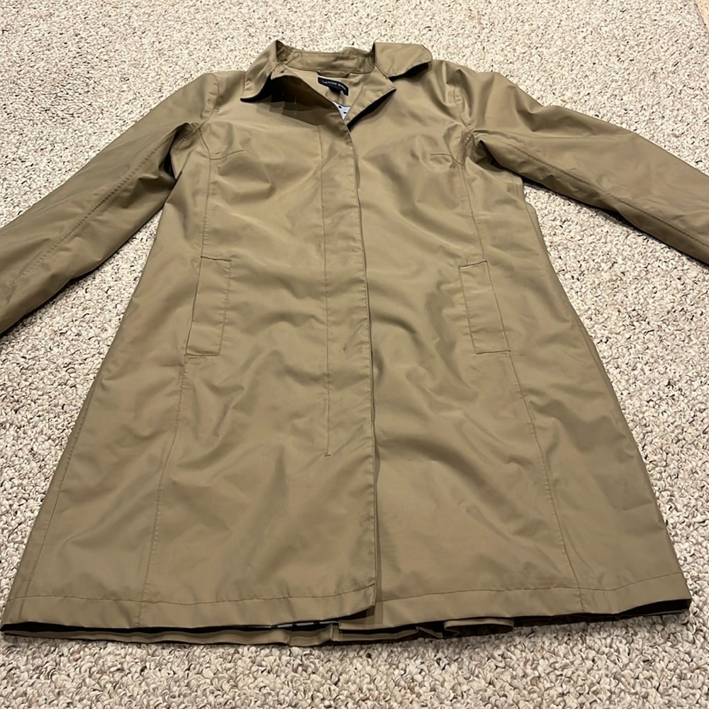 Lands End Trench Coat Tan Button Front Rain Coat Sz Medium Outdoor